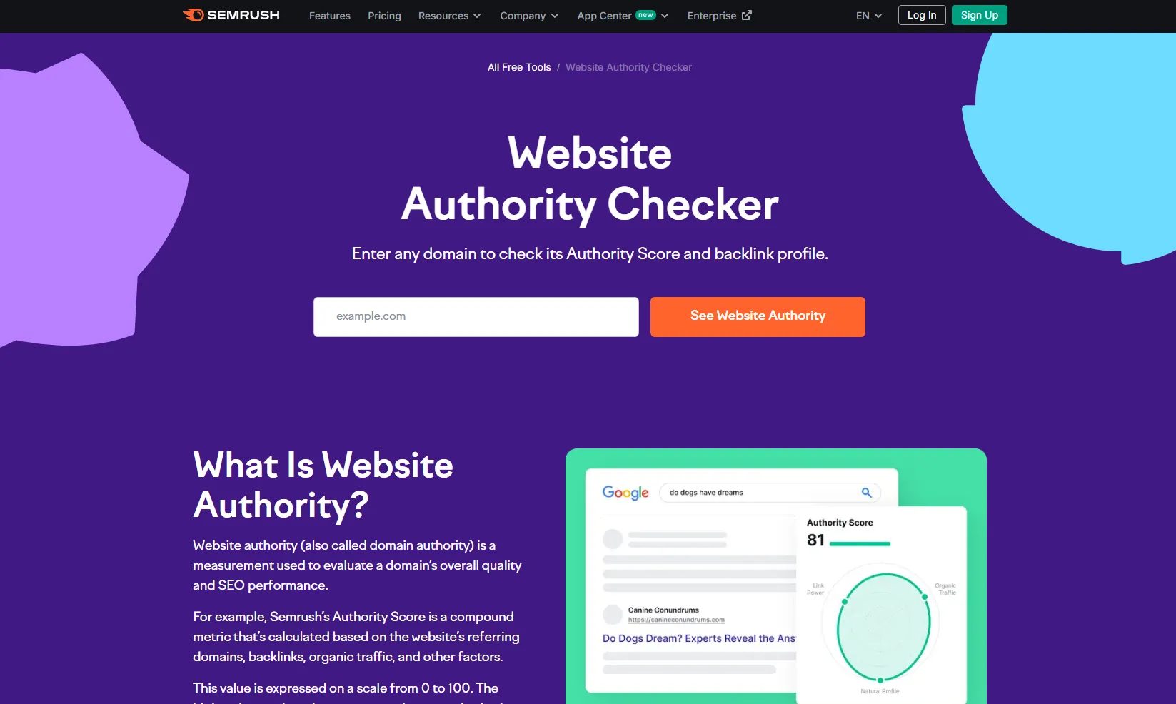 SemrushのWebsite Authority Checker